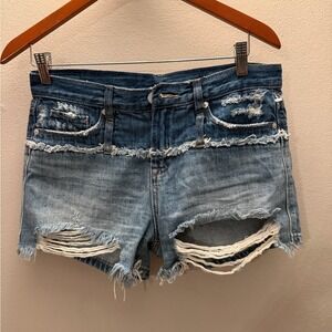 Blank NYC Essex Two Tone Distressed Denim Cut Off Shorts Blue Womens 25